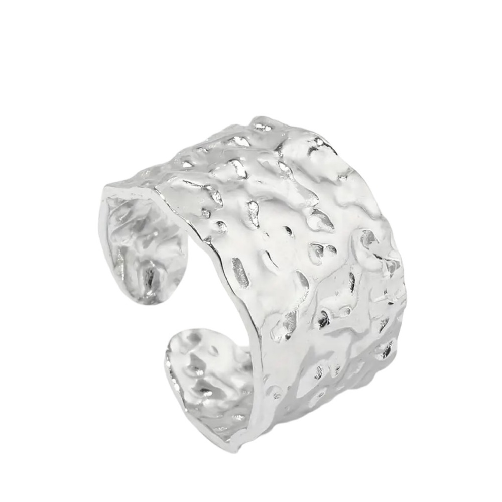 Stainless Steel Silver Hammered Style Cuff Ring